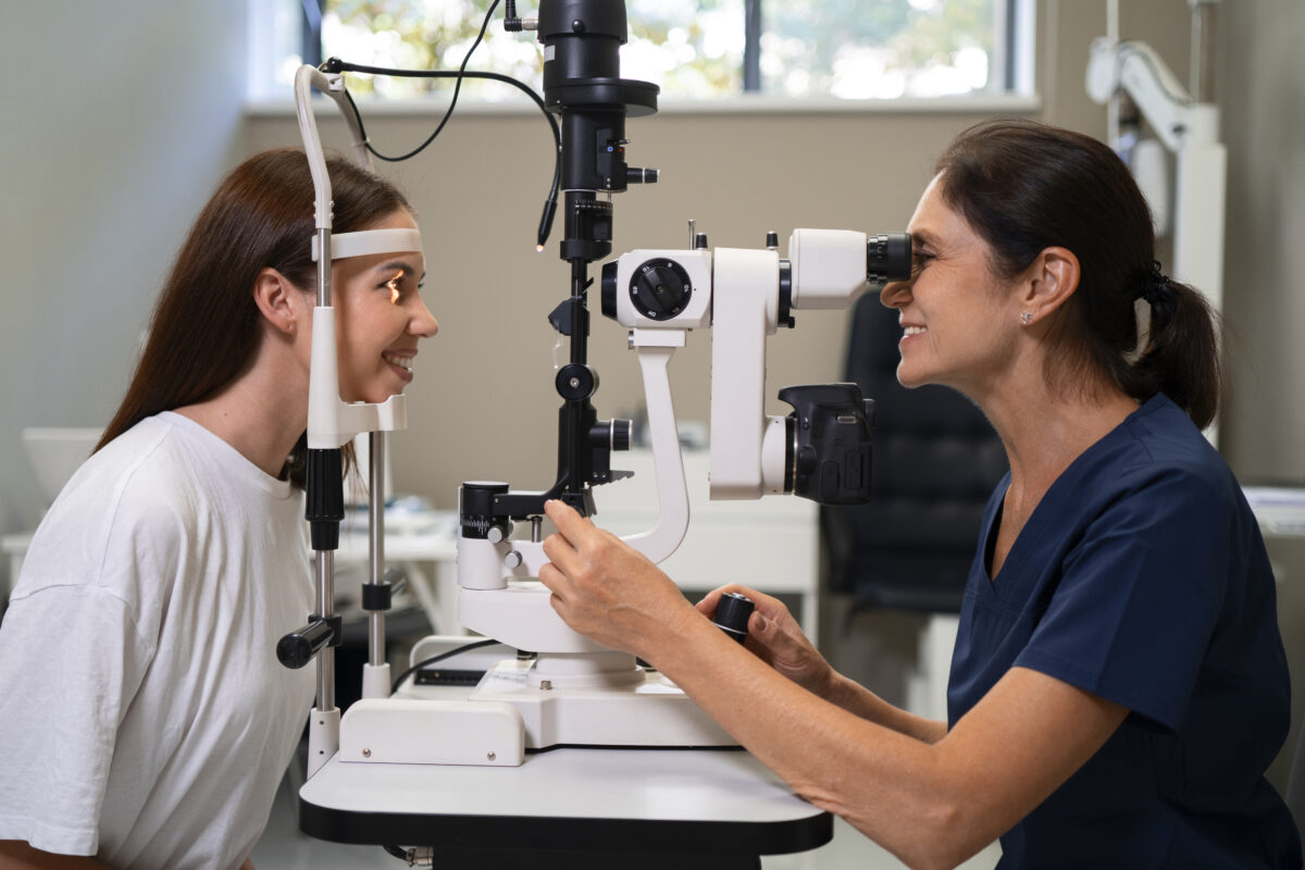 Woman undergoing eye examination before LASIK surgery in a top Indian eye hospital
