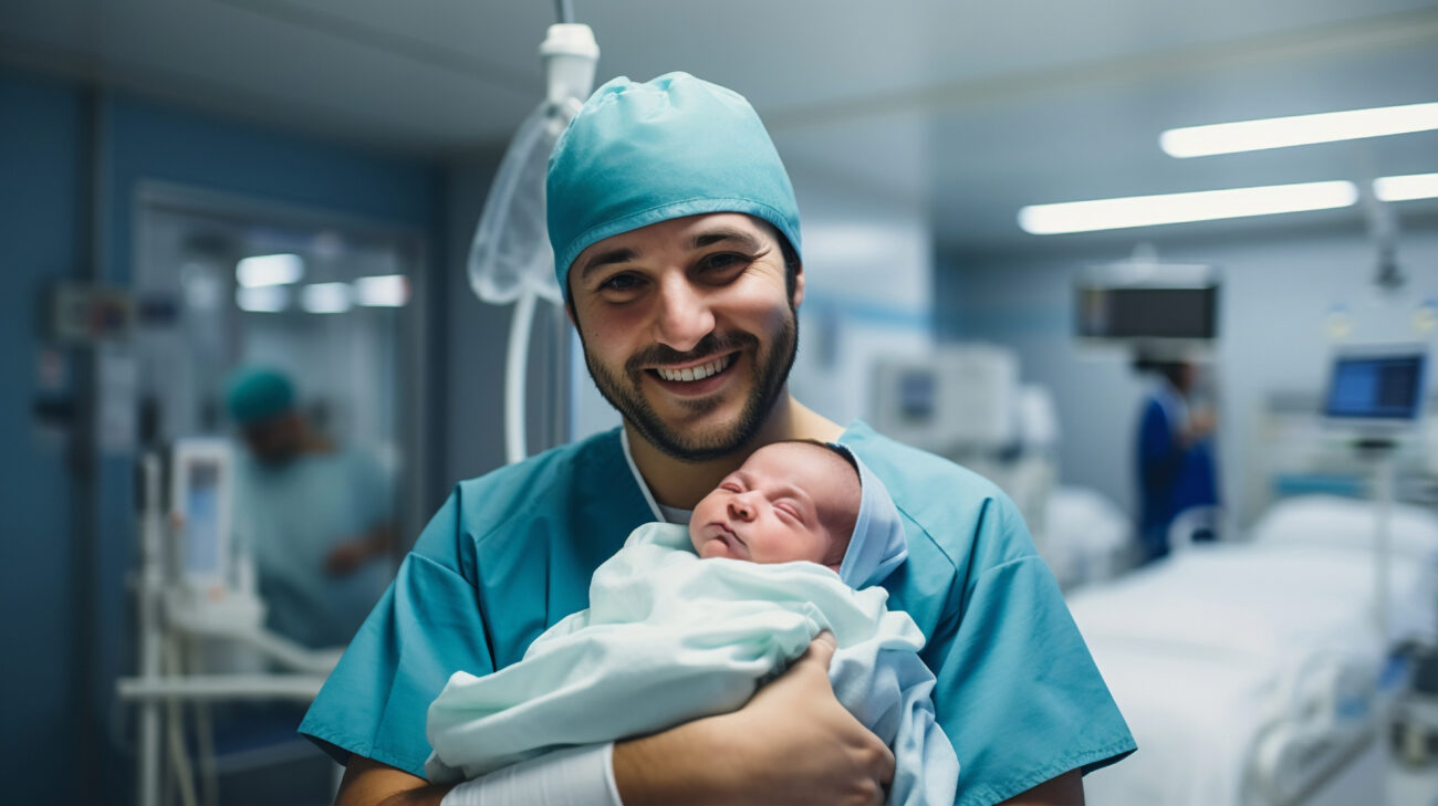 Portrait of Indian nurse holding newborn baby in IVF clinic – symbol of successful fertility treatment in 2025