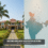 Modern rehabilitation facility with palm trees and landscaped gardens alongside an artistic map of India with flying doves, symbolizing freedom from addiction — highlighting De-addiction Centres in India.