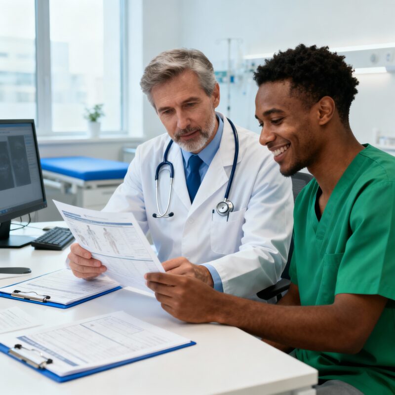 International patient consulting with doctor in a modern Indian hospital for preventive health check-ups, illustrating trusted medical tourism services and advanced diagnostic care.