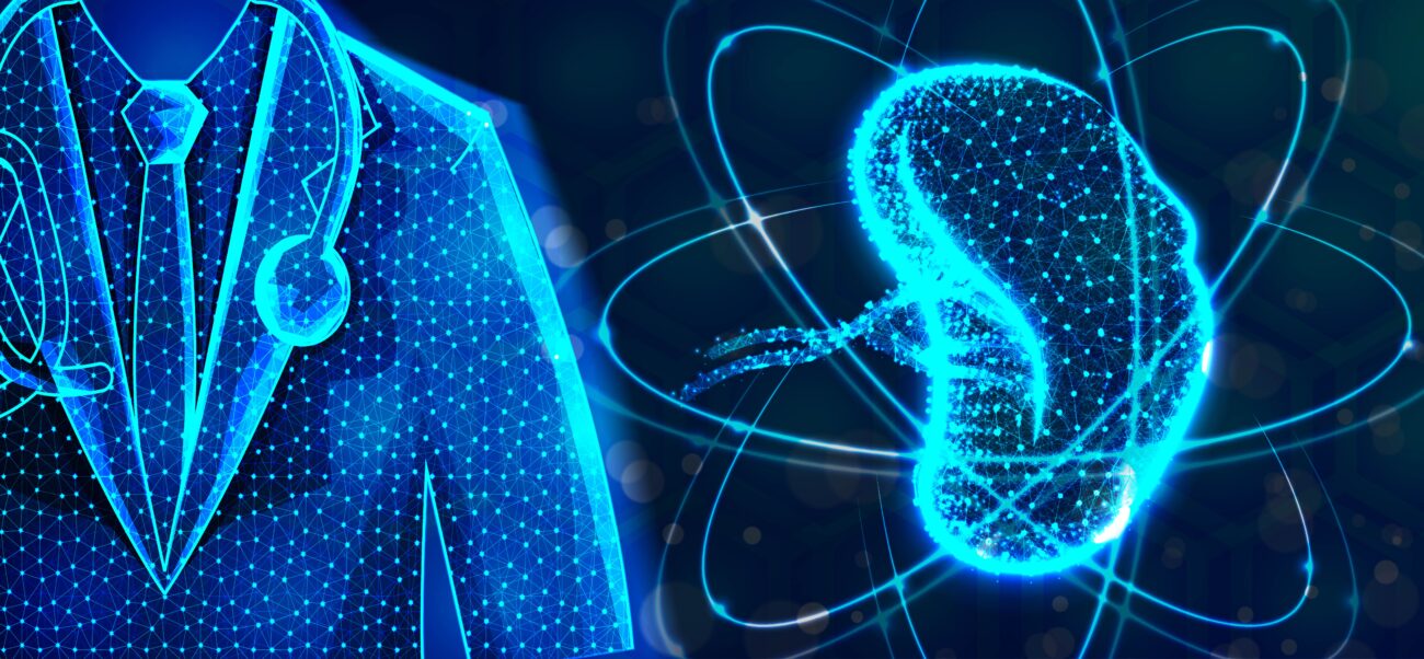 Digital illustration of a doctor’s coat with stethoscope and a futuristic robotic kidney, symbolizing advanced minimally invasive procedures and Robotic Urology in India.
