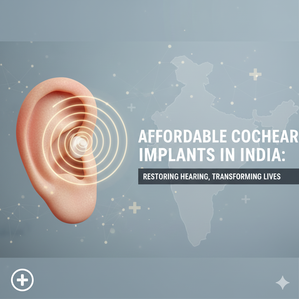 Affordable cochlear implants in India – illustration of an ear with sound waves, symbolizing restored hearing and advanced hearing solutions.