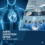 Medical illustration showing the human cardiovascular system highlighting the aorta, alongside surgeons performing high-precision aortic aneurysm repair in a modern operating room.