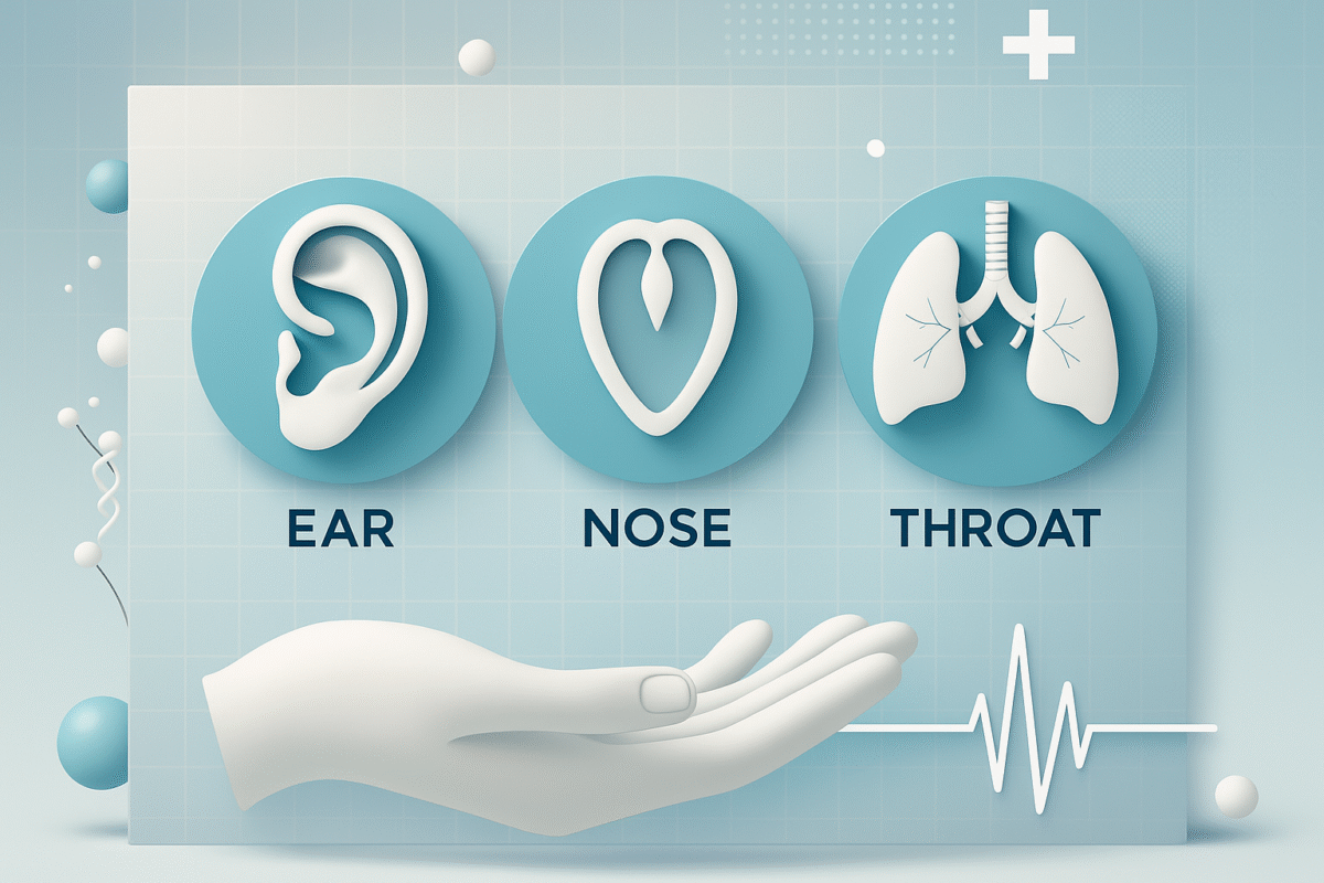 3D medical illustration of ear, nose, and throat representing ENT healthcare services
