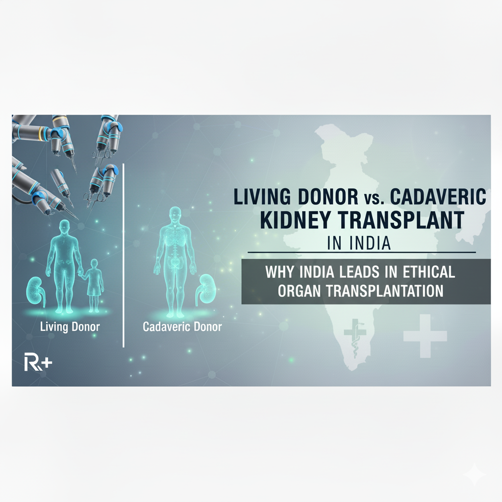 Illustration comparing living donor and cadaveric donor kidney transplant in India, highlighting ethical organ transplantation practices.