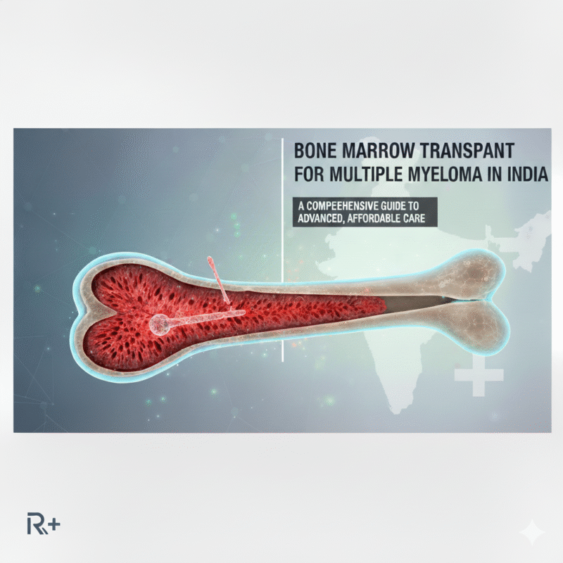 3D medical illustration of bone marrow showing transplant procedure for treating multiple myeloma, highlighting advanced and affordable care options in India.