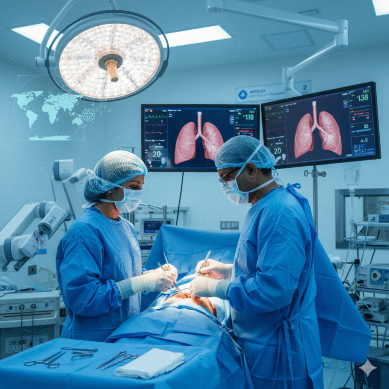 Lung transplant surgery in India 2026 – doctor and patient consultation at top hospital showing advanced surgical technology, recovery, and international patient care