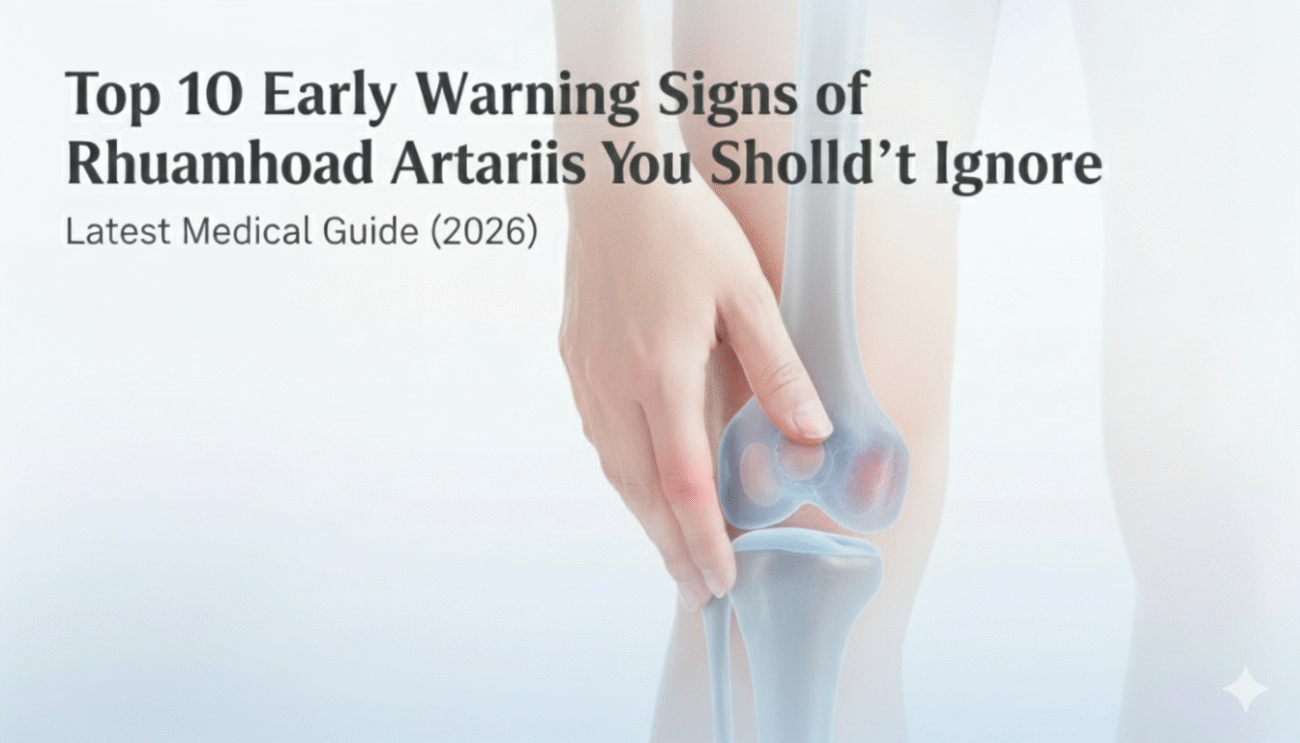 Infographic: Top 10 early signs of rheumatoid arthritis (RA) like joint pain and morning stiffness in a 2026 medical guide.