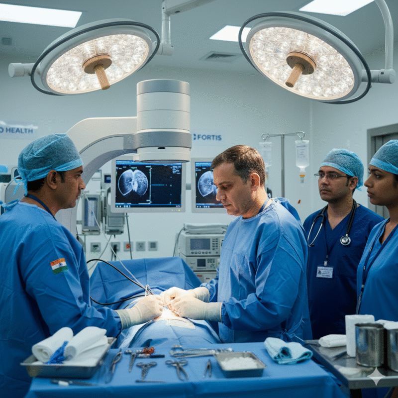 Vascular surgeon performing minimally invasive vascular surgery in a top Indian hospital