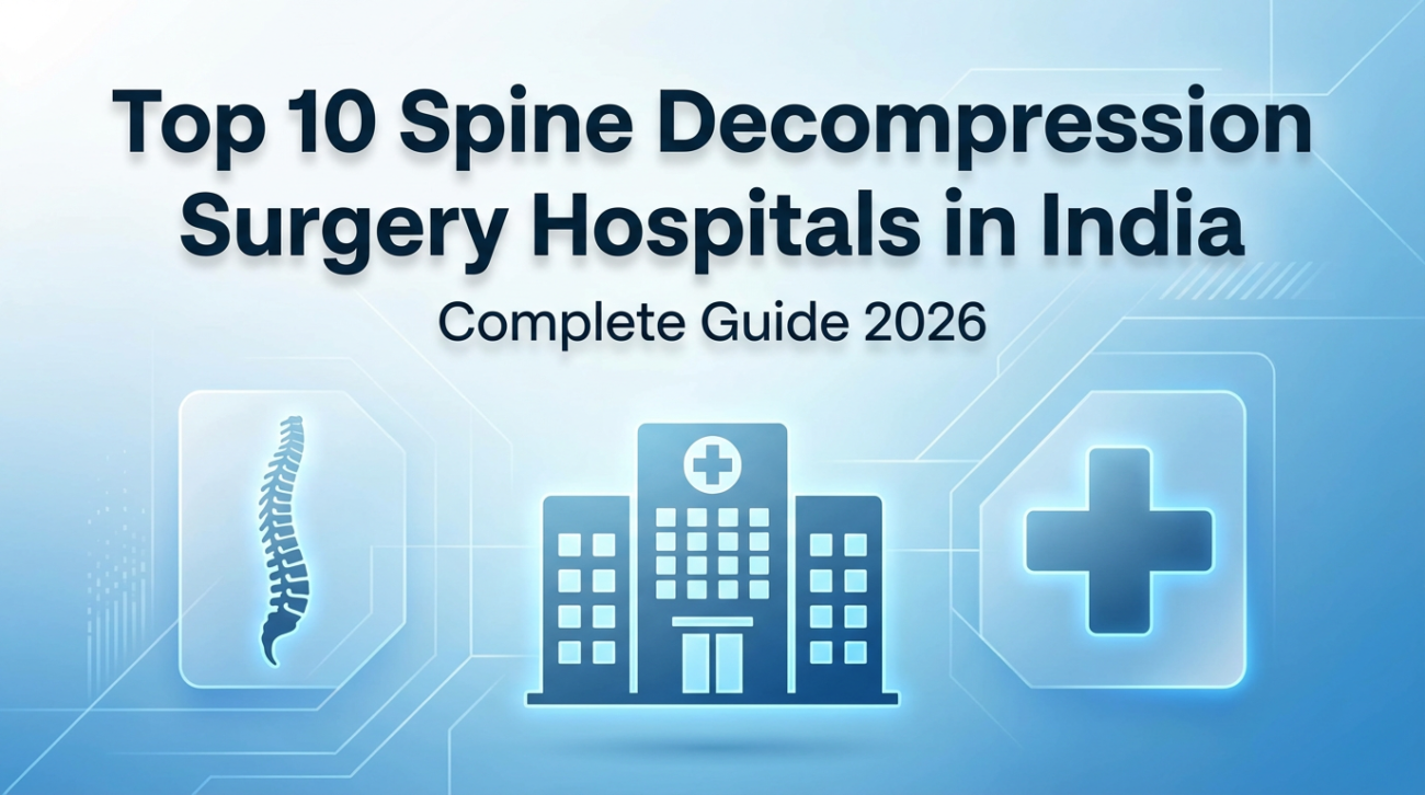 Spine decompression surgery hospitals in India 2026 illustration showing a hospital building and spine icon representing advanced spine treatment
