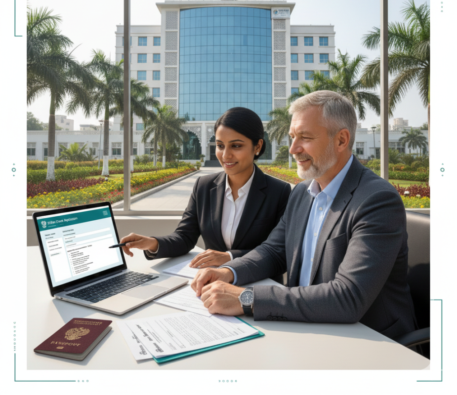 Пациент из России оформляет медицинскую визу в Индию 2026 через современный онлайн-сервис и координатора ShifamHealth с приглашением из индийской клиники.