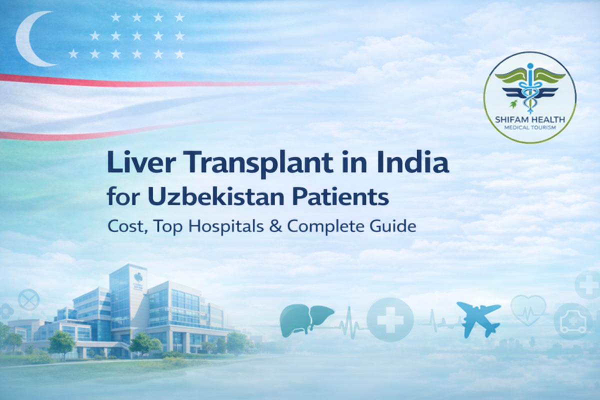 Liver transplant in India for Uzbekistan patients banner showing cost guide, top hospitals, and medical tourism support