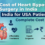 Infographic showing the cost of heart bypass in India for USA patients, featuring a heart illustration, cardiac care icons, surgeons, calculator, currency symbols, and US flag to represent affordable bypass surgery and international patient services.