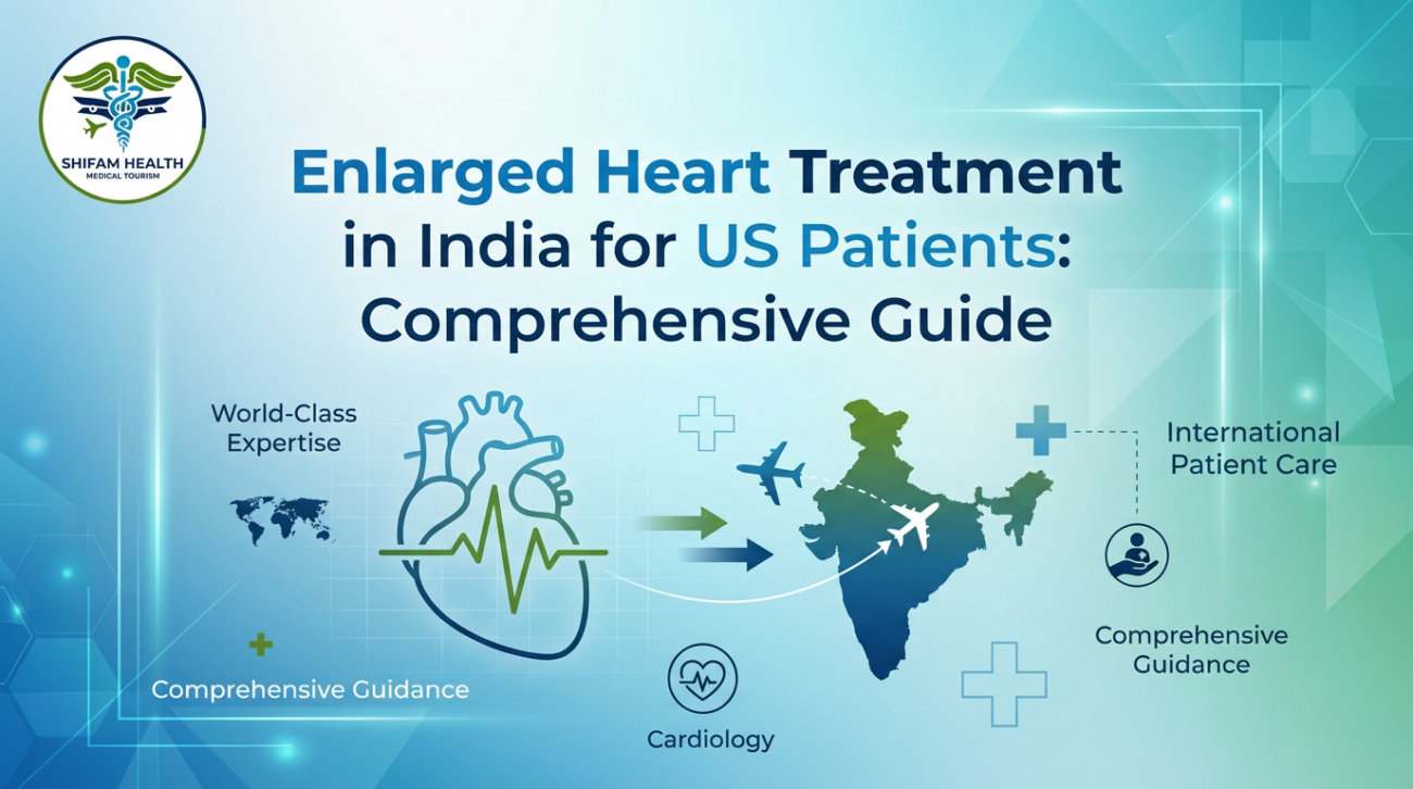Enlarged heart treatment in India for US patients, showing cardiology care, heart monitoring, global travel to India, and international patient support.