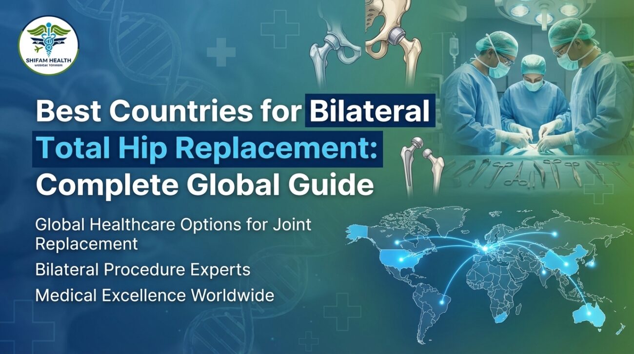 Best Countries for Bilateral Total Hip Replacement infographic showing global surgery options, orthopedic procedures, surgeons, and healthcare destinations