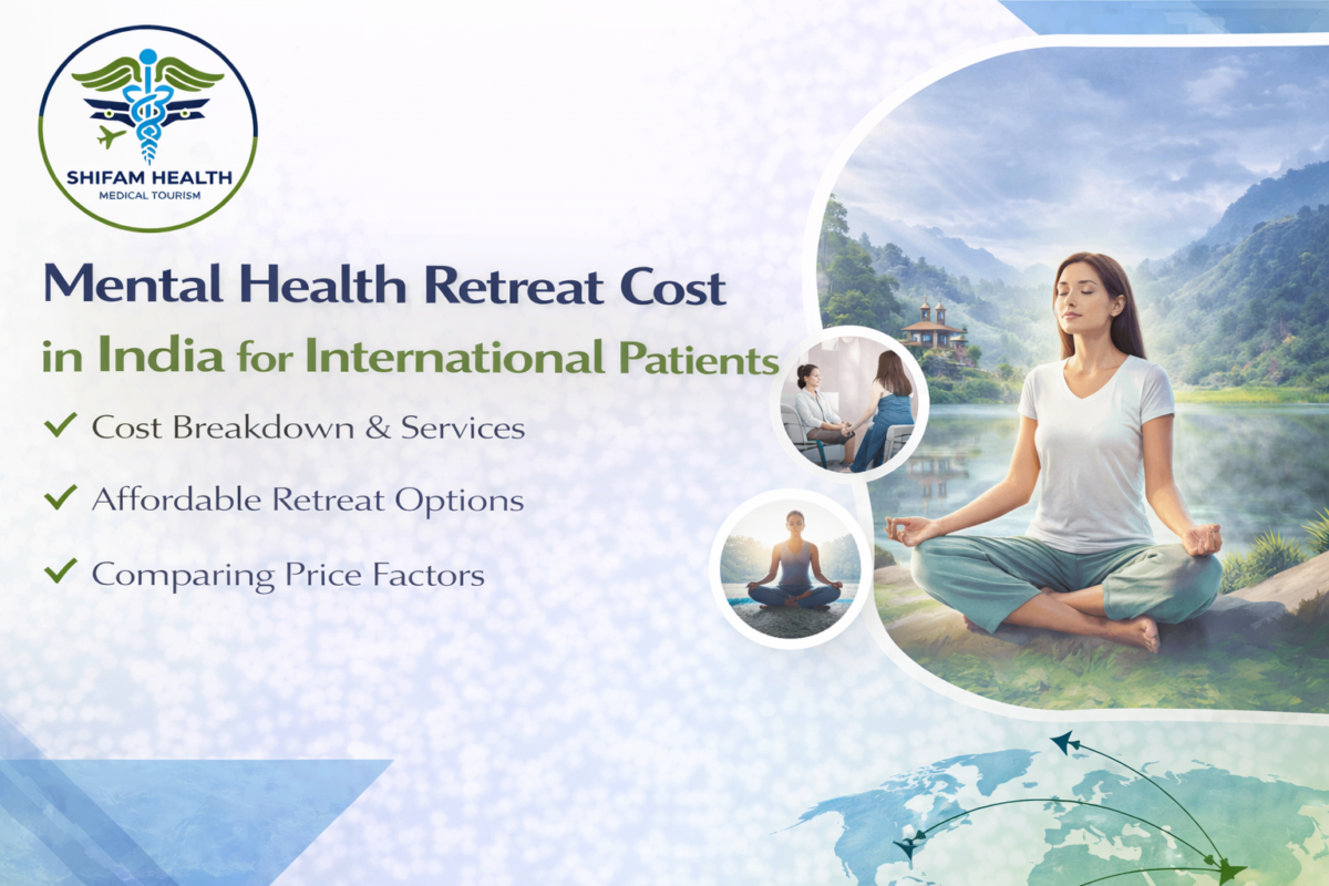 Mental health retreat in India showing therapy sessions, meditation, yoga, and wellness programs for international patients at affordable cost.