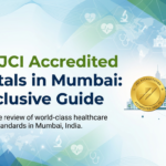 Infographic by Shifam Health Medical Tourism titled Top 5 JCI Accredited Hospitals in Mumbai: All-Inclusive Guide, featuring a gold JCI accreditation badge, an illustrated Mumbai hospital skyline, and healthcare icons including a stethoscope, microscope, and ECG symbol, with the subtitle — Comprehensive review of world-class healthcare facilities and standards in Mumbai, India.