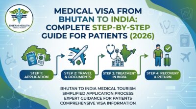 Medical Visa from Bhutan to India step-by-step guide showing application, travel documents, treatment in India, and recovery process for patients in 2026