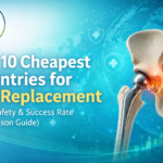 Top 10 cheapest countries for hip replacement showing global comparison of cost, safety and success rates with medical infographic design