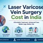 Featured image showing laser varicose vein surgery in India with leg vein treatment visuals, laser technology, hospital care, and international patient support concept