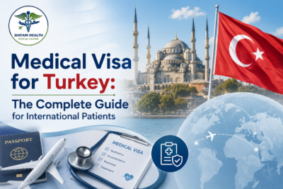 Medical visa for Turkey featured image showing Turkish flag, Istanbul landmark, travel and healthcare concept for international patients