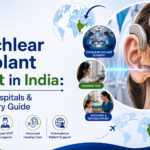 Featured image showing cochlear implant surgery in India with ear anatomy, hearing implant device, hospital care, and international patient support visuals