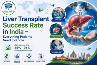 Featured image showing liver transplant treatment in India with realistic liver anatomy, transplant surgeons, advanced healthcare visuals, and international patient care concept