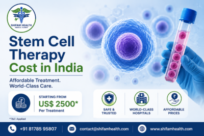 Stem cell therapy cost in India 2026 - infographic showing INR cost ranges by condition at top hospitals