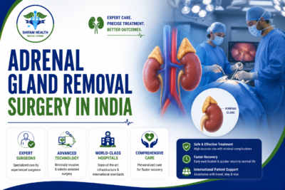 Featured image showing adrenal gland removal surgery in India with adrenal gland anatomy, minimally invasive adrenalectomy procedure, expert endocrine surgeons, and advanced surgical care.