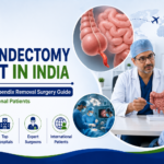 Featured image showing appendectomy cost in India with an appendix anatomy illustration, surgeon consultation, modern surgical care, and treatment options for international patients.