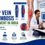 Featured image showing Deep Vein Thrombosis (DVT) treatment in India with a vascular specialist consultation, leg vein blood clot illustration, advanced vascular care, and treatment options for international patients.