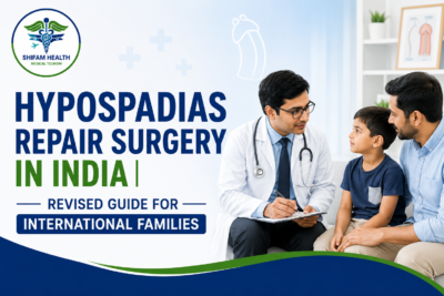 Hypospadias repair surgery in India featured image showing a pediatric urologist consulting a child and parent about treatment and surgical care.