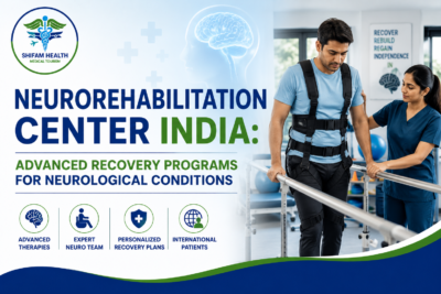 Featured image showing a patient undergoing neurorehabilitation therapy in India with the assistance of a rehabilitation specialist, representing advanced recovery programs for neurological conditions.