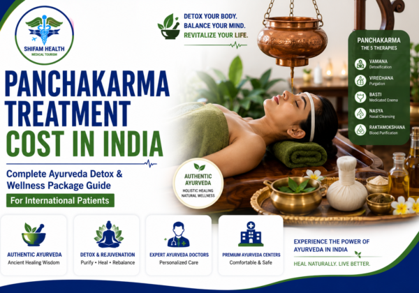 Featured image showing Panchakarma treatment in India with traditional Ayurvedic oil therapy, wellness treatments, detox procedures, and holistic healing programs for international patients.