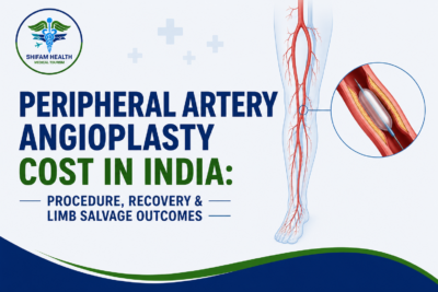 Peripheral artery angioplasty cost in India featured image showing leg artery angioplasty with balloon catheter treatment for peripheral artery disease.
