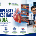Featured image showing angioplasty treatment in India with a cardiologist consultation, coronary artery stent placement, heart anatomy illustration, and advanced cardiac care for patients.