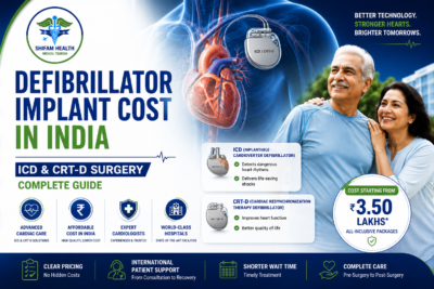Featured image showing defibrillator implant treatment in India with ICD and CRT-D devices, advanced cardiac care, heart rhythm management, expert cardiologists, and treatment support for international patients.
