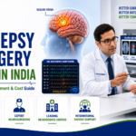 Featured image showing epilepsy surgery treatment in India with a neurosurgeon consultation, brain illustration, EEG monitoring, and advanced neurological care.