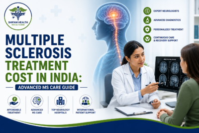 Multiple sclerosis treatment cost in India featured image showing a neurologist consulting a patient, reviewing brain MRI scans, and explaining advanced MS care.