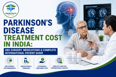Featured image showing Parkinson's disease treatment in India with Deep Brain Stimulation (DBS) therapy, neurologist consultation, medications, and advanced neurological care for international patients.