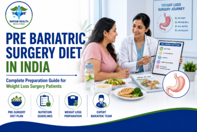 Featured image showing a bariatric nutrition consultation in India with a healthy meal plan, pre-surgery diet guidelines, weight loss preparation, and expert bariatric care.