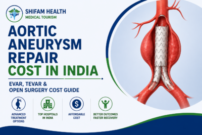 Aortic aneurysm repair cost in India featured image showing an aortic stent graft for EVAR and TEVAR with advanced vascular surgery treatment.