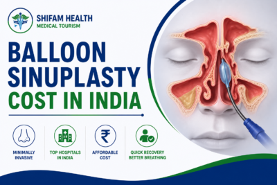 Balloon sinuplasty cost in India featured image showing balloon catheter sinus treatment, expert ENT surgeons, and minimally invasive sinus surgery.