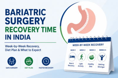 Bariatric surgery recovery time in India featured image showing a week-by-week recovery timeline, diet plan, and postoperative care after weight loss surgery.