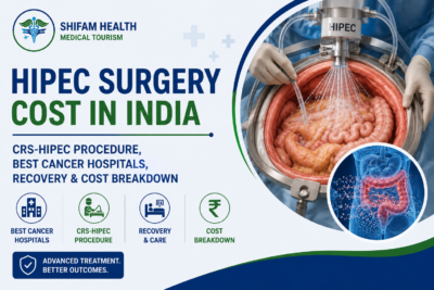 HIPEC surgery cost in India featured image showing the CRS-HIPEC procedure with heated chemotherapy, advanced cancer treatment, and leading oncology hospitals.