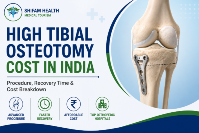 High tibial osteotomy cost in India featured image showing knee osteotomy surgery, corrected leg alignment, and advanced orthopedic treatment.