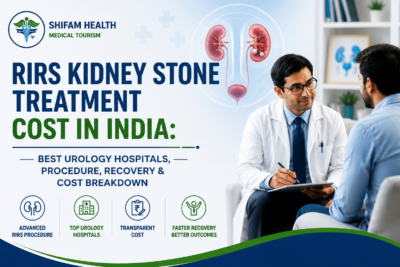 RIRS kidney stone treatment cost in India featured image showing a urologist consulting a patient with kidney stone anatomy and minimally invasive RIRS procedure.