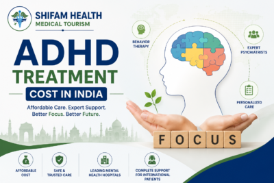 ADHD treatment cost in India featured image showing a brain illustration, personalized behavioral therapy, expert psychiatrists, and affordable mental healthcare.