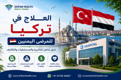 العلاج في تركيا للمرضى اليمنيين مع أعلام تركيا واليمن ومستشفى حديث ودليل شامل للتأشيرة والتكاليف.