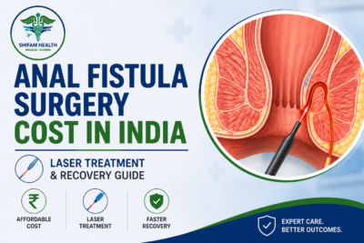 Anal fistula surgery cost in India featured image showing laser fistula treatment, anal fistula anatomy, and advanced colorectal surgery.